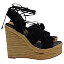 Sandali con zeppa e cinturini in suede nero Saint Laurent