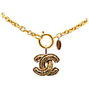 Chanel Gold Gold Plated CC Quilted Pendant Necklace