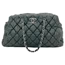 Chanel Dark Gray Quilted Puffy Leather Shoulder Bag Tote