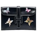 Boîte Jige PM personnalisée en bleu marine Hermes Butterfly - Hermès