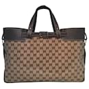 Gucci Coated Monogram and Leather Buckled Portfolio Tote