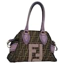 FENDI Zucca Canvas Hand Bag Brown Black Purple Auth 83149 - Fendi