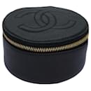 CHANEL COCO Marca Caixa de Joias Caixa de Joias Couro Caviar Preto CC Auth ac3123 - Chanel