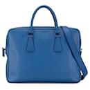 Blue Prada Saffiano Zip Briefcase Business Bag