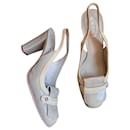 TOD'S open heel pumps 39 J. Kennedy style in beige and ivory patent leather - Tod's