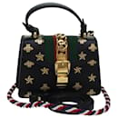 GUCCI Web Sherry Line Silvi Hand Bag Leather Black Red Green 470270 Auth ar12097 - Gucci