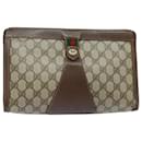 GUCCI GG Supreme Web Sherry Line Clutch Bag PVC Beige Red 156 01 033 Auth mr361 - Gucci