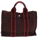 HERMES Fourre Tout PM Bolsa de Mano Lona Rojo Vino Auth ti1849 - Hermès