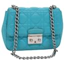 Bolsa de ombro em couro azul Chain Canage Christian Dior Auth 82743