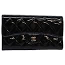 CHANEL Matelasse Long Wallet Enamel Black CC Auth yk13806A - Chanel