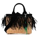 Tan Prada Canapa Trimmed Feather Midollino Satchel