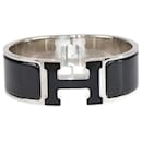 Hermes Black Enamel Silver Tone Clic Clac H Bangle Bracelet - Hermès