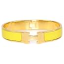 Hermes Yellow Green Enamel Silver Tone Clic Clac H Bangle Bracelet - Hermès