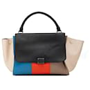 Celine Black Medium Wool and Calfskin Colorblock Trapeze Satchel - Céline