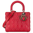 Dior Red Medium Lambskin Cannage Lady Dior