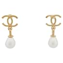 NINE CHANEL LOGO CC PEARL DROP EARRINGS NEW - Chanel