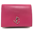 Portefeuille bi-fold en cuir rose Jimmy Choo