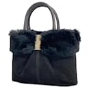 Salvatore Ferragamo Vara Suede Fur Handbag