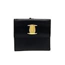 Portefeuille pliant en cuir noir Salvatore Ferragamo