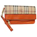 Bolsa clutch em PVC couro bege laranja com estampa Nova Check da BURBERRY Auth 83126A - Burberry