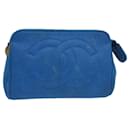 CHANEL COCO Mark Pouch Caviar Skin Blue CC Auth bs15977 - Chanel