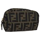 FENDI Zucca Canvas Pouch Black Brown Auth 83766 - Fendi