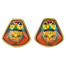 Hermes Gold and Multi-Color Cloisonné Clip Earrings - Hermès