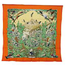 HERMES Silk Carre 90 Scarf ""SICHLIAN"" Silk Orange Auth am6602 - Hermès