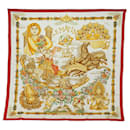 HERMES Carre 90 Scarf "" Le Matin Neuf"" Silk Red Auth am6605 - Hermès