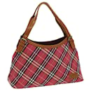 BURBERRY Nova Check Blue Label Hand Bag Canvas Leather Red Auth am6615 - Burberry