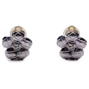 Vintage Silver Metal Quilted Camellia Flower Clip On Earrings - Chanel