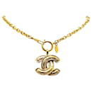 Chanel Gold Gold Plated CC Quilted Pendant Necklace