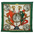 Foulard HERMES Carré 90 ""NAPOLÉON"" Soie Verte Auth am6606 - Hermès