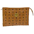 MCM Vicetos Logogram Sac à Main Clutch en PVC Cuir Marron Auth bs16264