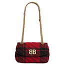 Bolso Balenciaga BB Chain Sac S Rojo Negro Tartán de Lana Dorado BB