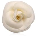 Vintage White Cloth Flower Camelia Camellia Brooch Pin - Chanel