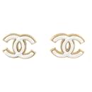 NINE CHANEL CC LOGO WHITE MOTHER OF PEARL & GOLD METAL EARRINGS - Chanel