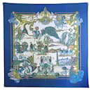 NINE HERMES SCARF IN SILK BY ANNIE FAIVRE BLUE SILK SCARF - Hermès