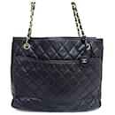 VINTAGE CHANEL SHOPPING HAND BAG IN BLACK QUILTED LEATHER - Chanel