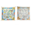 NINE HERMES SCARVES FROM THE UMBRELLA TO THE DUEL SQUARE 90 DOUBLE FACE + SCARF BOX - Hermès