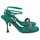 Bottega Veneta Dot Ankle Strap Sandals in Green Lambskin Leather