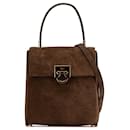 Brown Ferragamo Suede Gancini Satchel - Salvatore Ferragamo