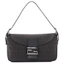 Black Fendi Zucchino Canvas Double Flap Shoulder Bag