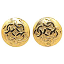 Gold Chanel Gold Plated CC Button Clip On Earrings