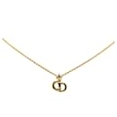 Gold Dior Gold Plated CD Logo Rhinestone Pendant Necklace