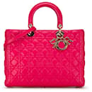 Bolsa Lady Dior Cannage em couro de cordeiro rosa tamanho grande