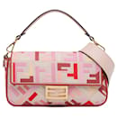 Pink Fendi Zucca Embroidered Baguette Satchel