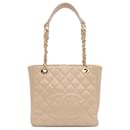 Beige Chanel Caviar Petite Shopping Tote