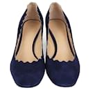 Chloe Navy Blue Scalloped Heel Lauren Pumps - Chloé