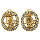 Gold Dior Gold Plated Rhinestone Logo Clip On Earrings